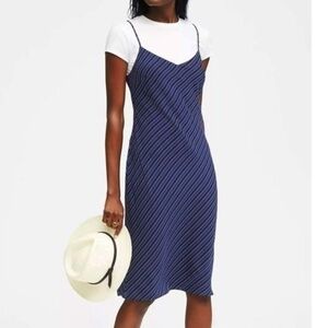 New BR 100% Silk Striped Bias Cut Slip Dress Blue 0, XS $190